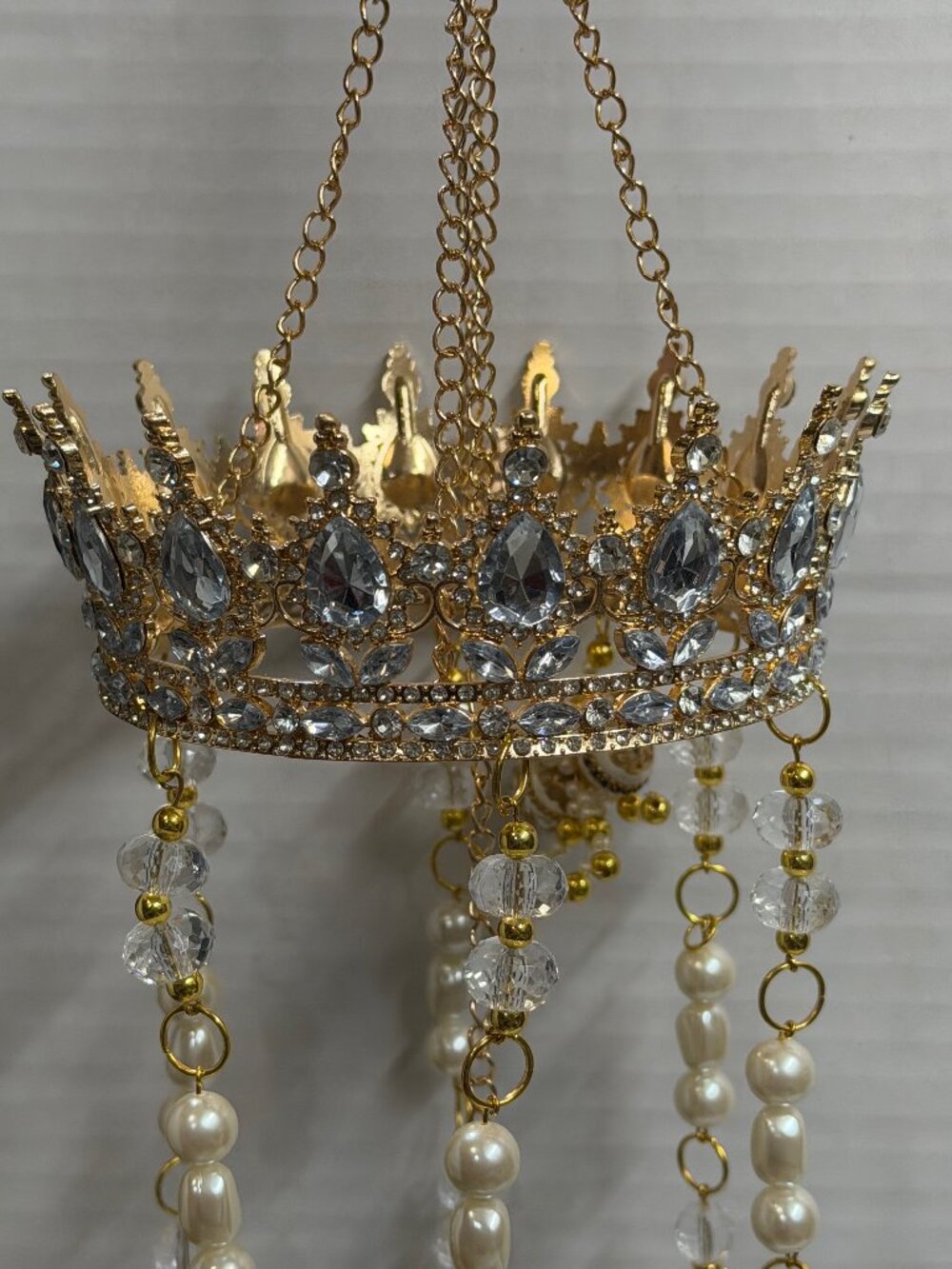 Gold-Tone Crown Suncatcher with 3 Beaded Spiders & Pearl-Style Beads